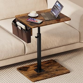 Vagusicc Sofa Armrest Tray Table for Couch, 360 Swivel Height Adjustable TV Tray Table for Small Spaces, Snack Side Table for Couch, Bed, Chair, C Shaped End Side Table for Eating, Reading, Laptop
