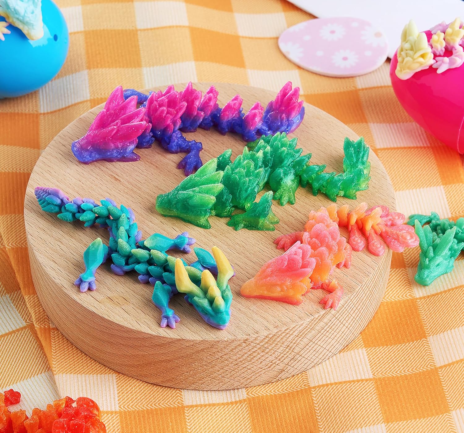 JOYIN 8 Pcs Prefilled Easter Eggs with 3D Printed Dragons Inside, Articulated Dragon Toys, Fantasy Fidget Toy, Basket Stuffers for Kids Party Favors, Easter Egg Hunt, Classroom Prize Supplies Gifts