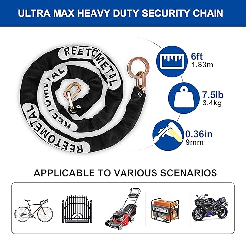 Miniatura 2 de Cadena de seguridad resistente con bloqueo de grillete oculto, cadena antirrobo de acero endurecido de 6 pies x 38 pulgadas de grosor a prueba de