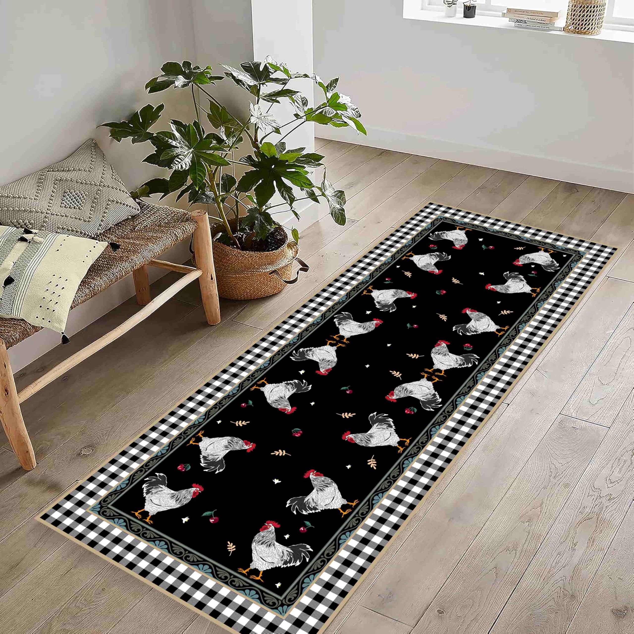 Alfombra de salón vintage con estampado de pollo para tu dormitorio