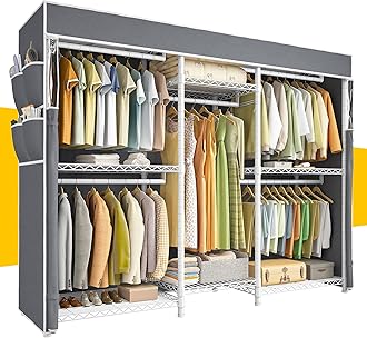 Raybee Clothes Rack with Cover,Clothing Racks for Hanging Clothes Heavy Duty,Portable Closet with Shelves,Adjustable,Loads 905 LBS,White,75" W*17.8" D*77" H