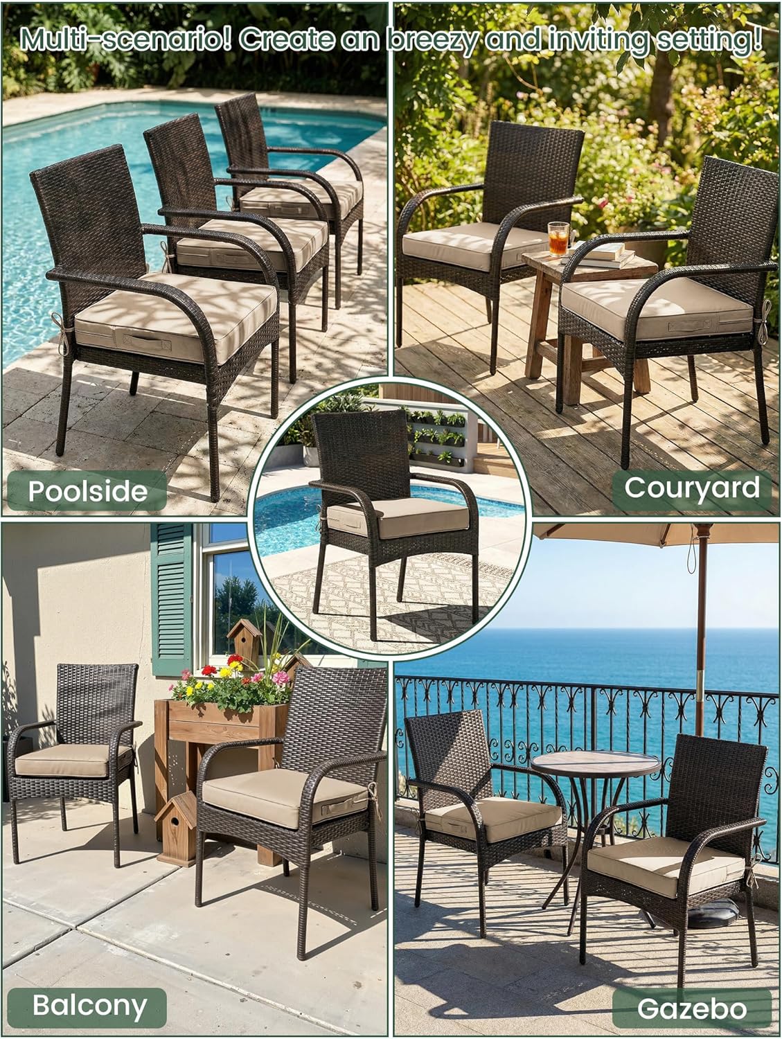 Outdoor Chair Cushion Cover 17 x 16 x 2 Inches Patio Furniture Outdoor Waterproof Seat Cushion Cover, Patio Chair Cushion Covers with Handles and Ties Cover of 6, Covers Only, Sand