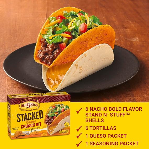 Old El Paso Stacked Queso Crunch Taco Kit, 6-count, 13.25 oz. (Pack of 2)
