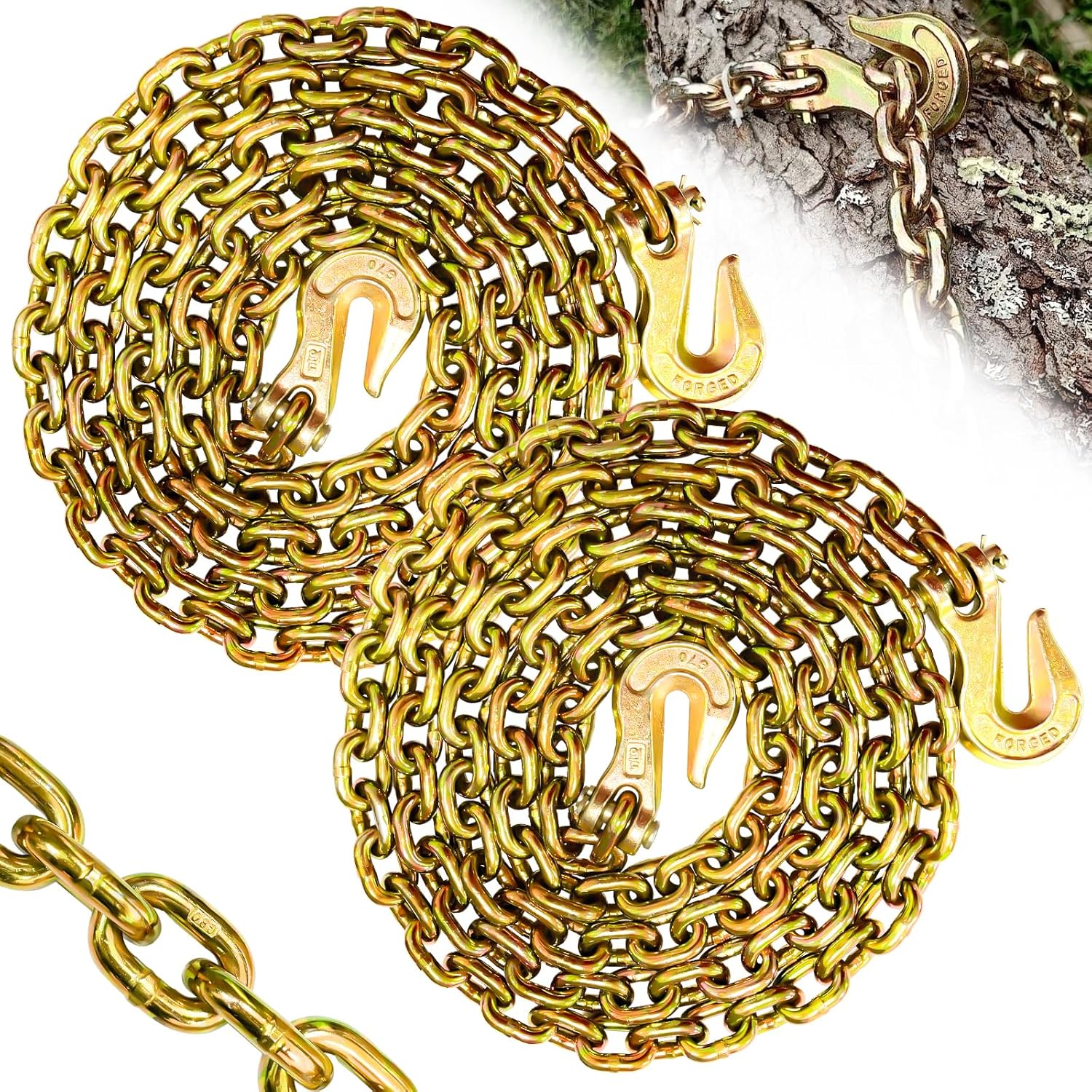 G80 Binder Chain 5/16 Inch,10 Foot Tow Chain with G70 Clevis Hook, Log Chain Ratcheting Heavy Duty, 4900 lbs Safe Working Load,Secure Truck Equipment for Lifting&Tie-Down (2 Pack)