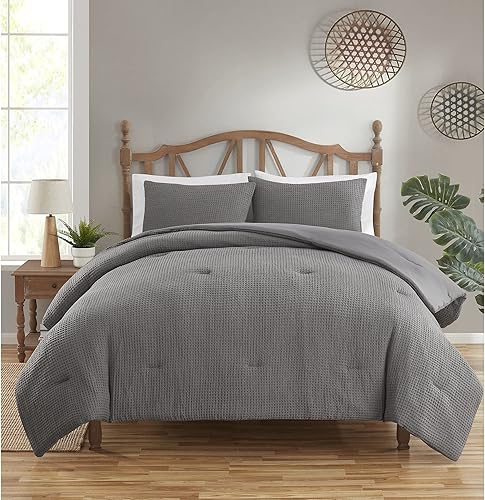 Juego de edredón tamaño King de 3 piezas, colección de ropa de cama ultra suave con fundas, tamaño King, gris oscuro