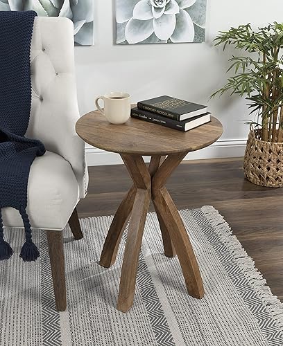 Miniatura 10 de Kate and Laurel Soleyn Mid-Century - Mesa auxiliar de madera y mármol auténtico, 20 x 20 x 24 pulgadas, mármol blanco y madera natural, mesa redonda