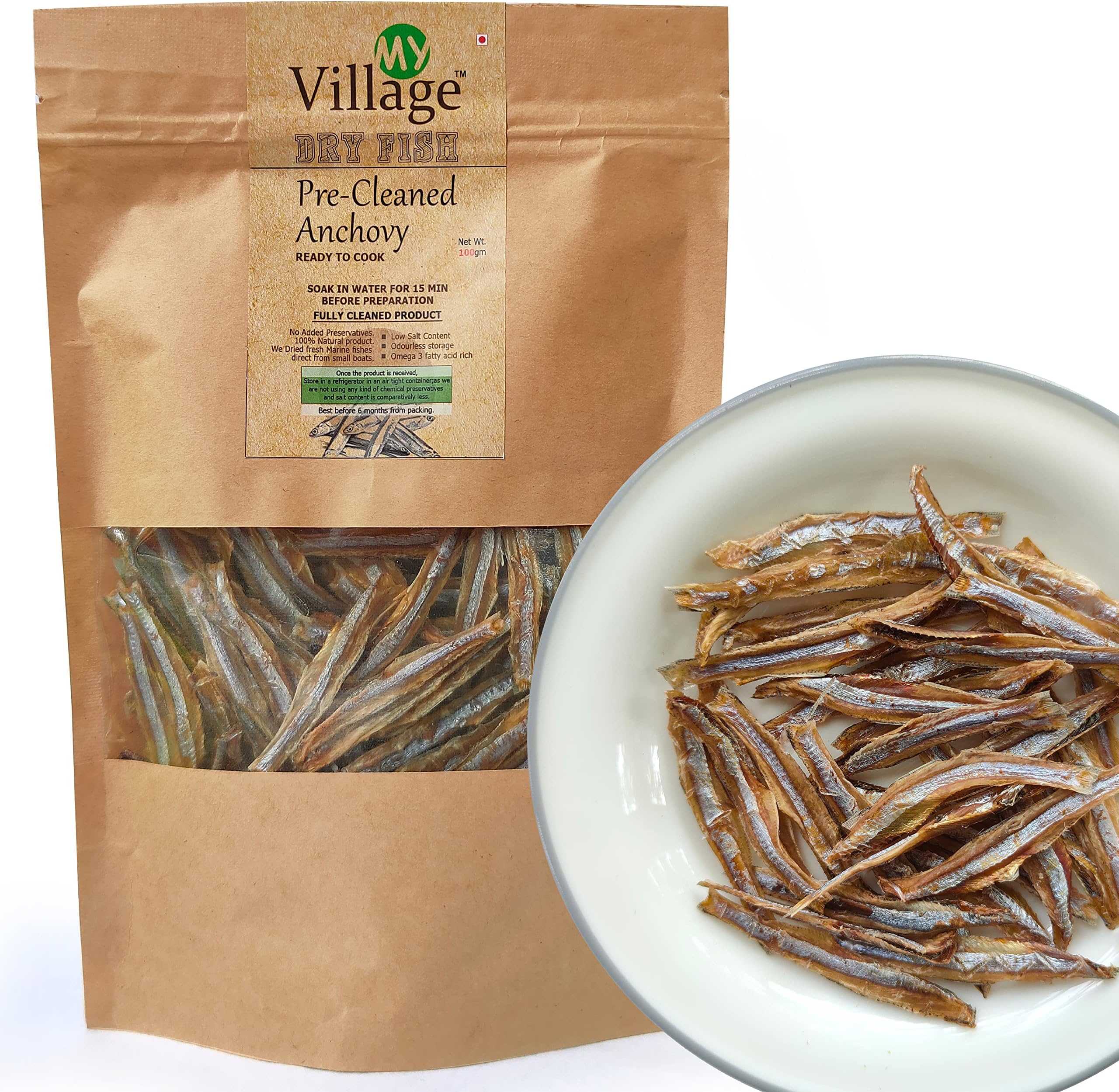 My Village Dry Anchovy Fish (Pre-Cleaned, Without Head and Tail). Fully Cleaned Nethali. Ready to Cook Anchovies, (100g)