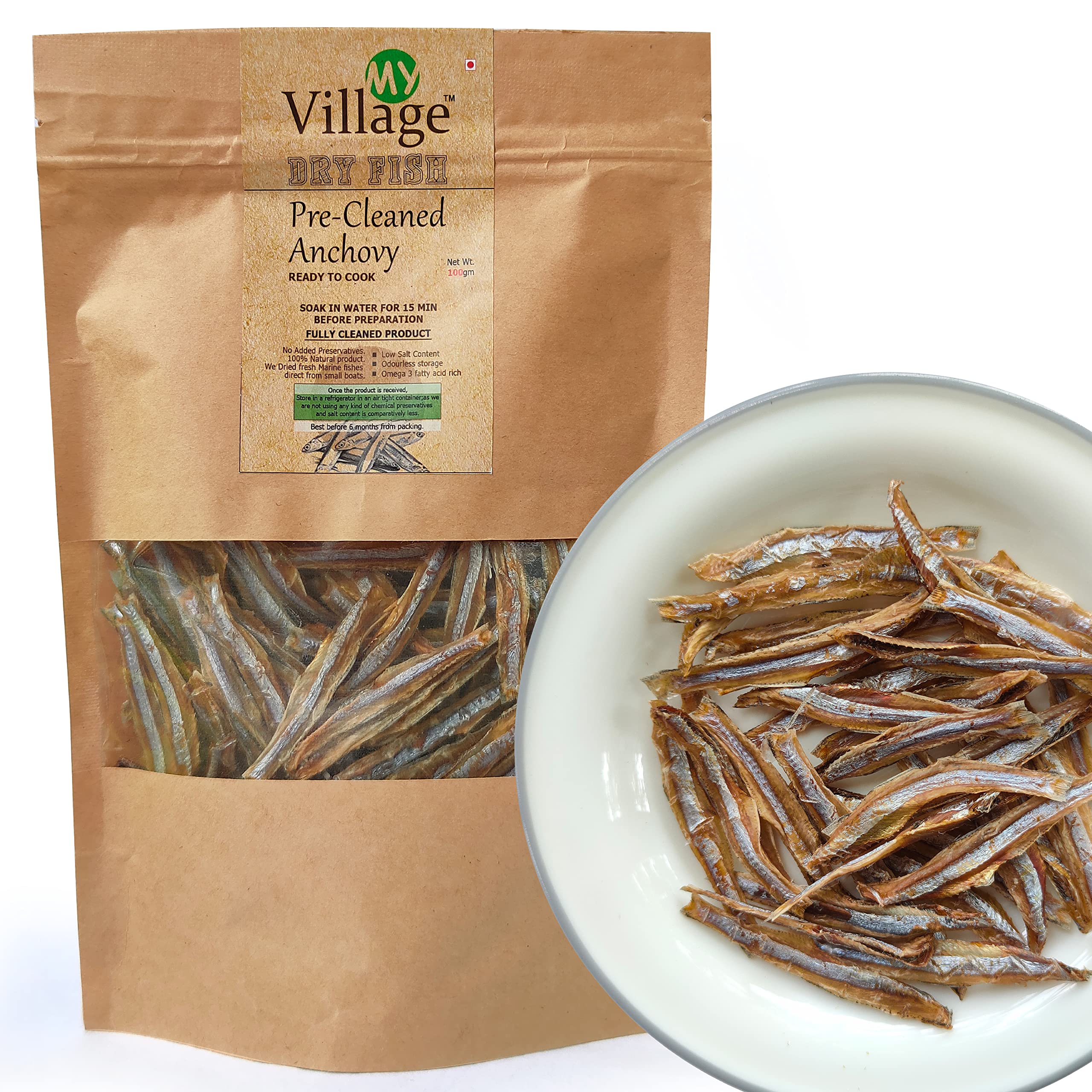 My Village Dry Anchovy Fish (Pre-Cleaned, Without Head and Tail). Fully Cleaned Nethali. Ready to Cook Anchovies, (100g)