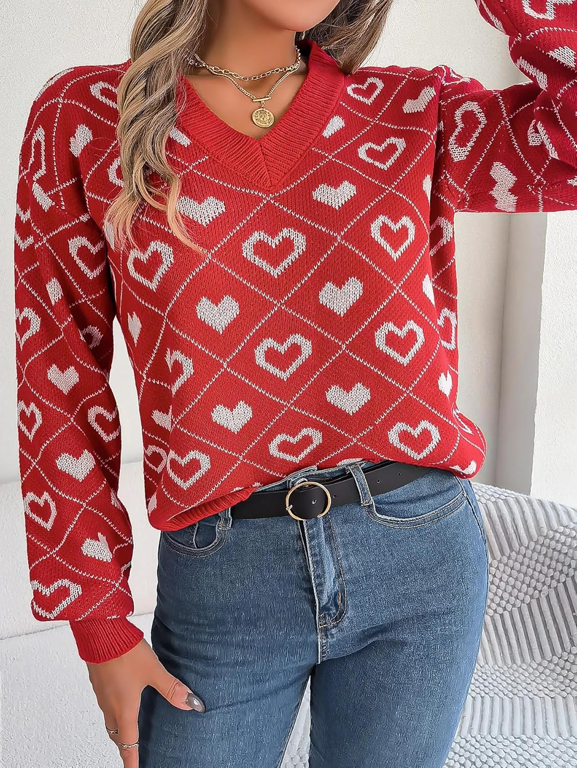 Autumn Knit Sweater Women Winter Sweet Color Love Lantern Sleeves Sweaters for Jumpers Pullover