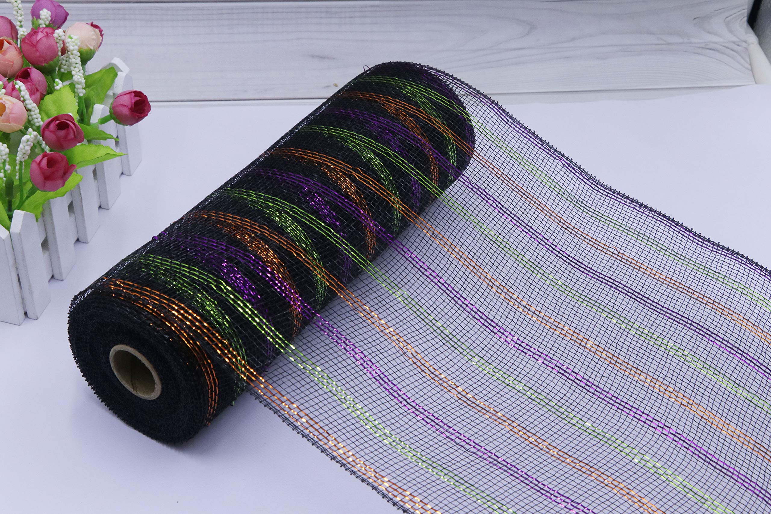 10 inch x 30 feet(10 Yards)-YYCRAFT Metallic Poly Mesh Ribbon for Halloween Decoration/Wreath Making Craft,Halloween