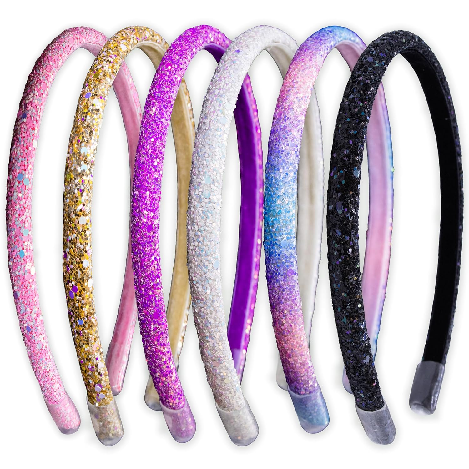 FROG SAC 6 Headbands for Girls - Thin Head Bands for Kids Toddler Hair Band Accessories Glitter Mermaid