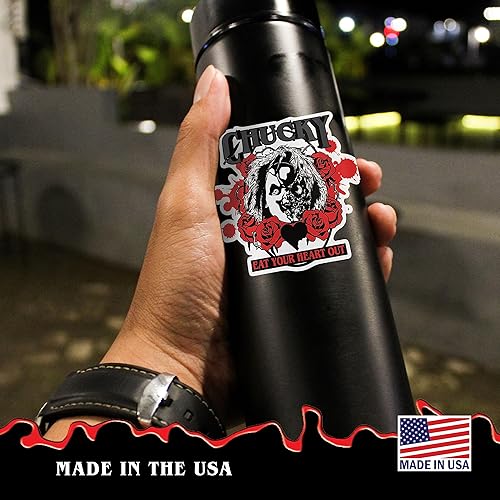 Miniatura 7 de Chucky - Juego de 2 calcomanías de vinilo para el auto, vaso, botella de agua, laptop, Halloween, terror, coche, calcomanías de miedo para cara de