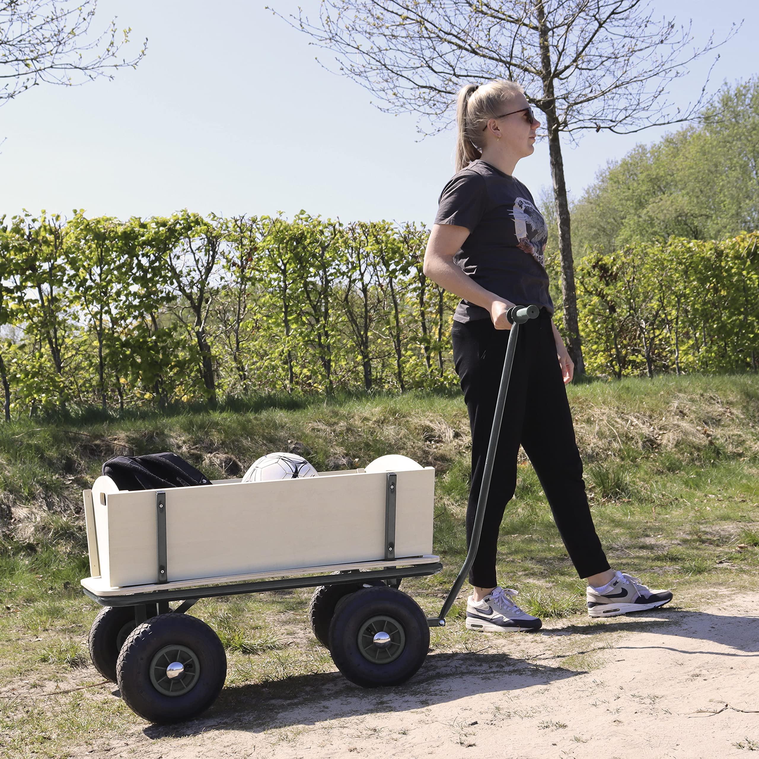 Sunny Billy Beach Wagon Bollerwagen in Anthrazit | Handwagen aus Holz mit Luftreifen | Belastbar bis 100 kg | 94x61x97cm