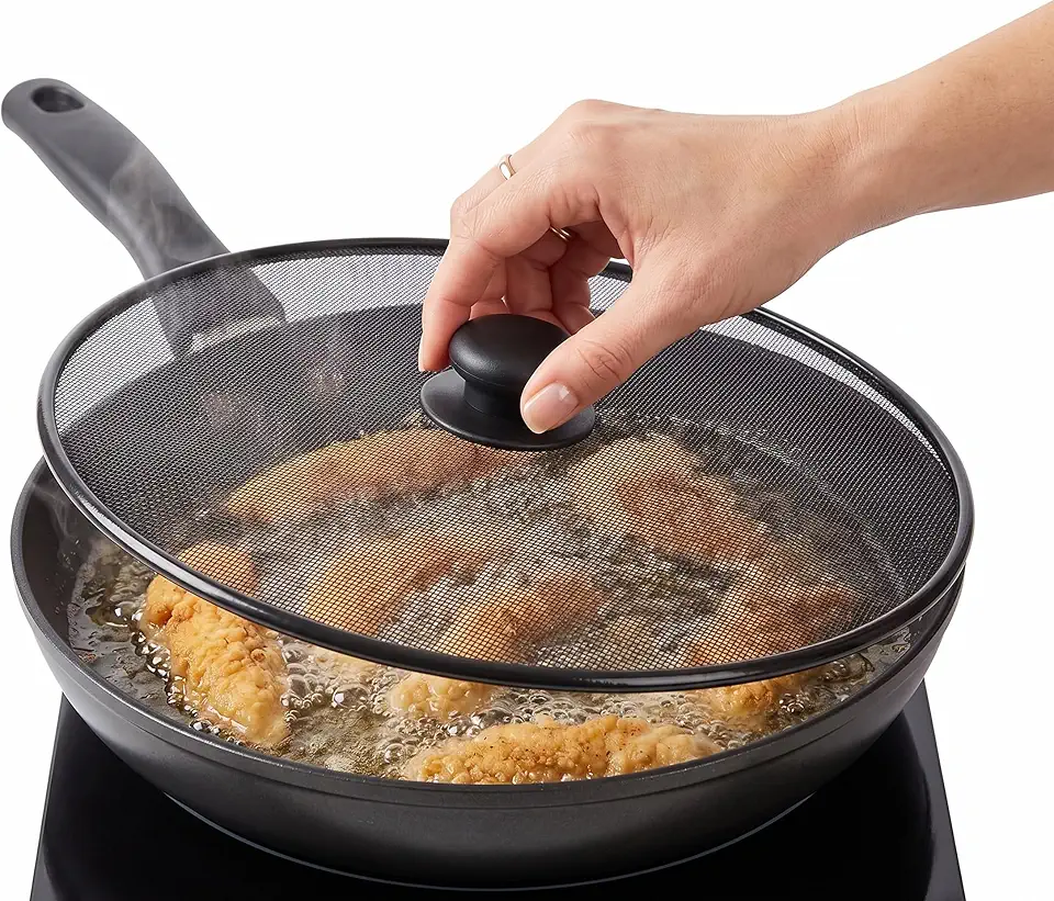 Tampa Protetora de Fritura 30cm, Tela Anti-Respingo de Óleo para Frigideiras e Panelas, Preta Premium, Cozinha Limpa e Segura