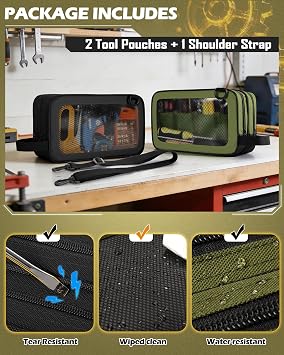 Marscamd 2 Pack Tool Pouch with Dual Compartments, 12 Tool Bag