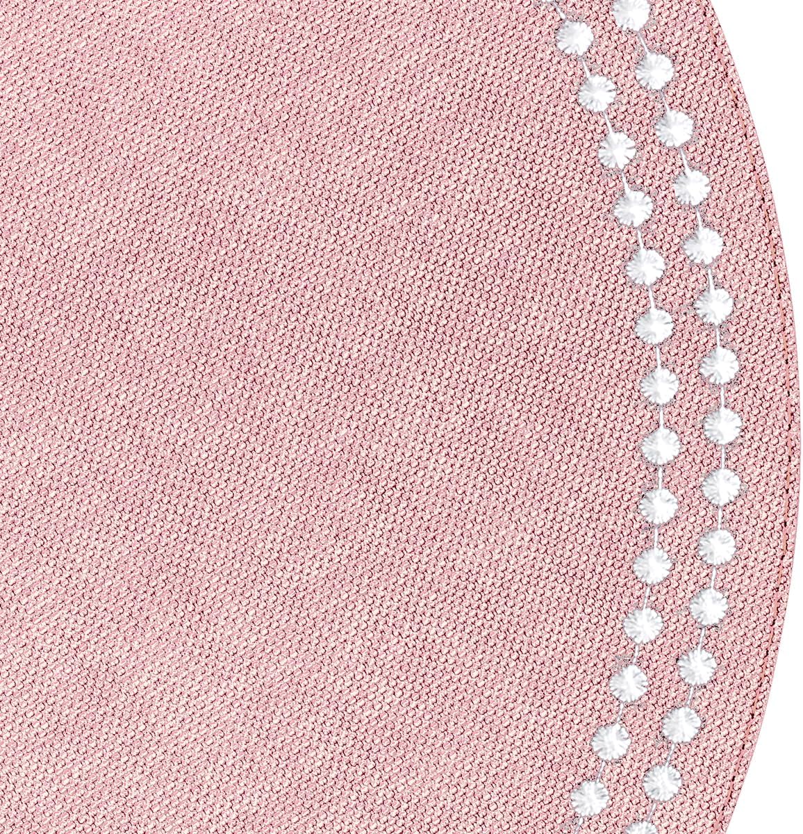 Bodrum Pearls Round Embroidered Placemats Set of 4 – 15" Elegant Table Mats for Dining, Weddings & Special Occasions, Decorative, Wipe-Clean Vinyl Placemats, Rose/White