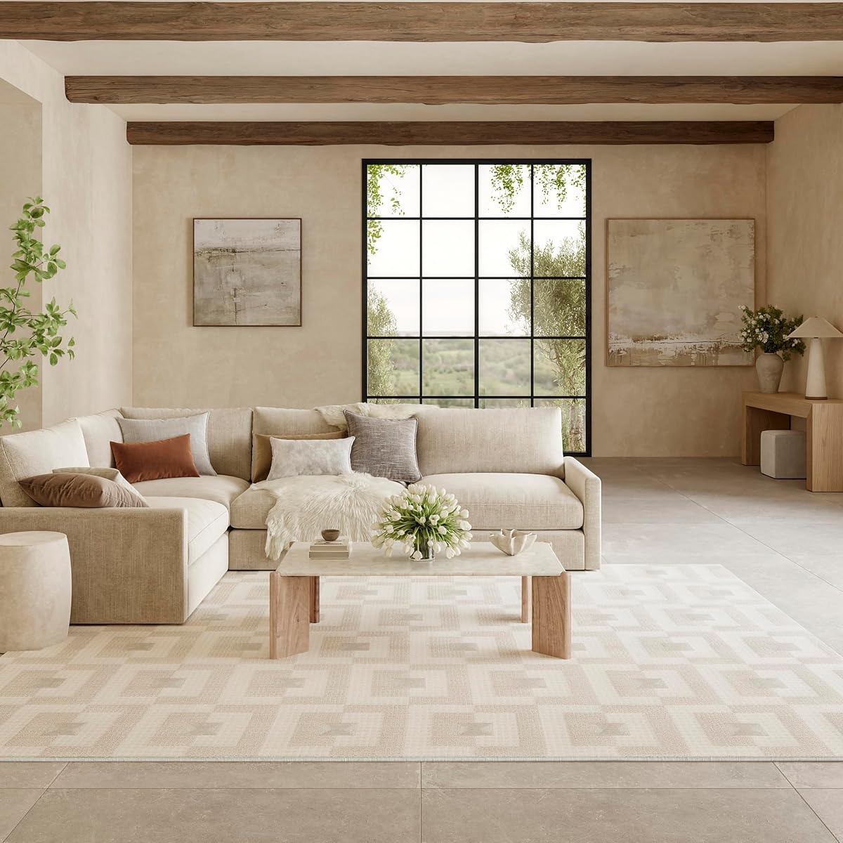 Nourison Nordic Ivory Beige 8' x 10' Scandinavian Area Rug - Easy Cleaning, Non Shedding, Bed Room, Living Room, Dining Room, Kitchen (8' x 10')