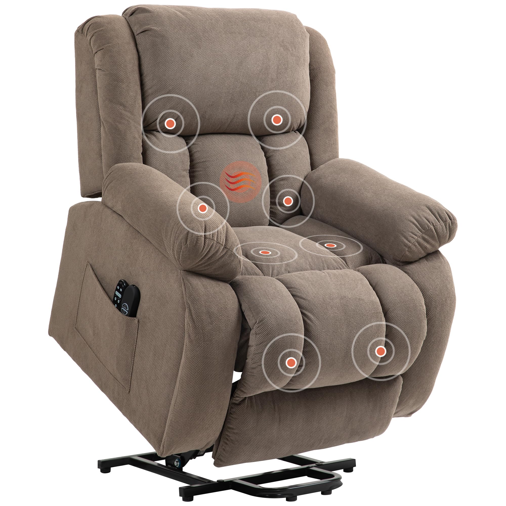 HOMCOM Poltrona Elettrica Alzapersona Reclinabile 150°, Seduta Ampia, Poltrona Relax in Velluto per Anziani, 8 Punti Massaggio Vibrante, Riscaldata, USB, Telecomandi, Poggiapiedi, Tasche, Marrone