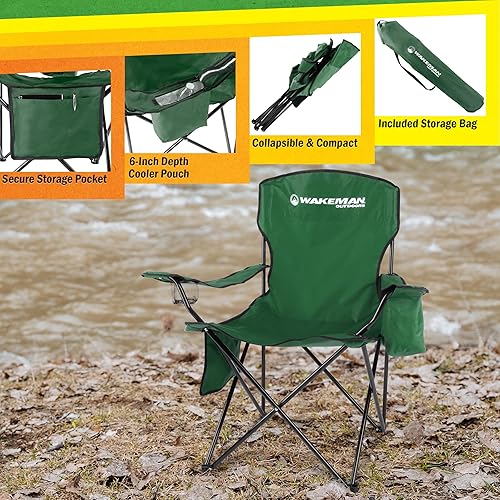 Miniatura 5 de Wakeman - Silla de campamento  Silla plegable de capacidad de 300 libras con portavasos y enfriador integrado, silla de campamento o playa