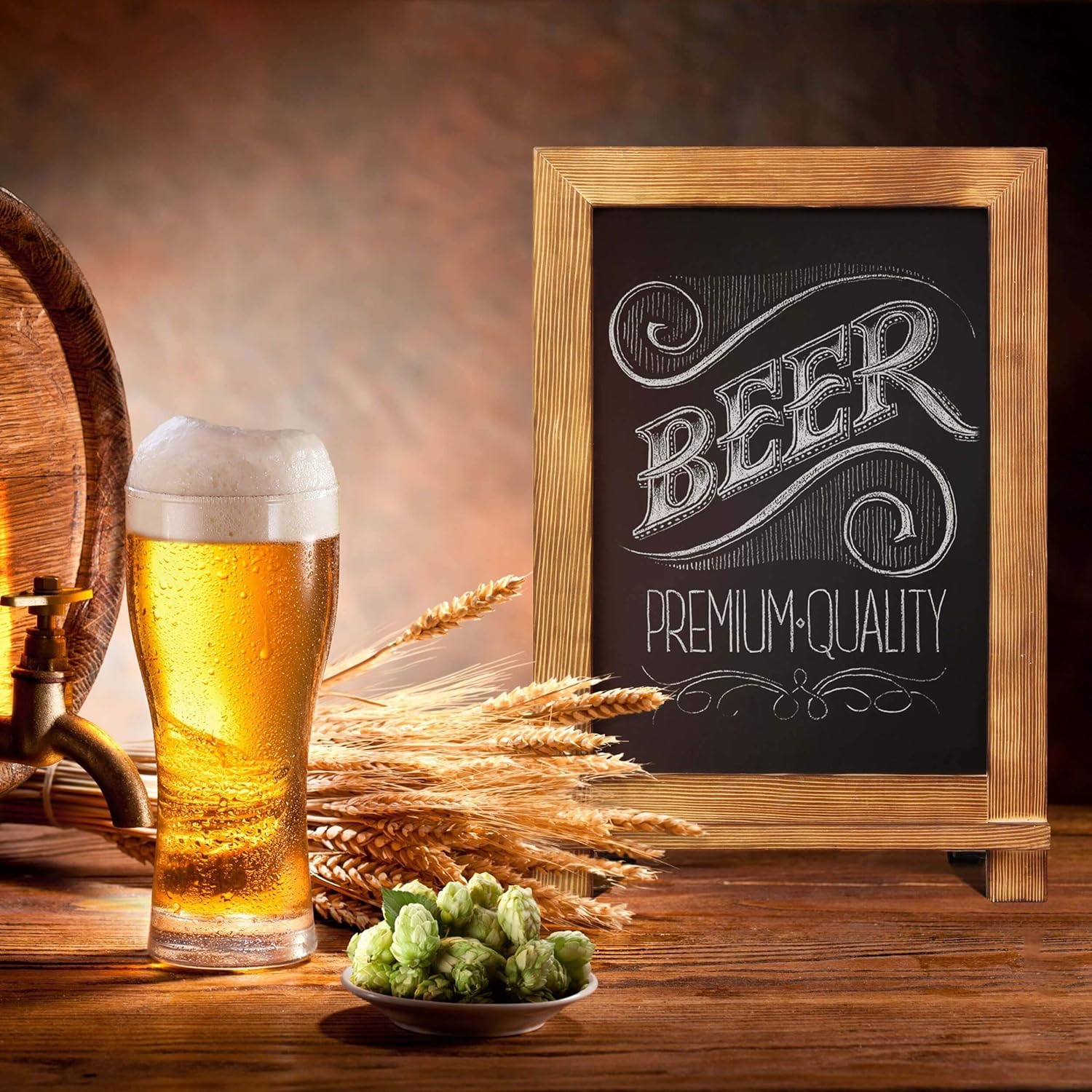 HBCY Creations Rustic Torched Wood Tabletop Chalkboard with Legs/Vintage Wedding Table Sign/Small Kitchen Countertop Memo Board/Antique Wooden Frame (9.5” x 14” Inches) (Torched Brown) : Office Products