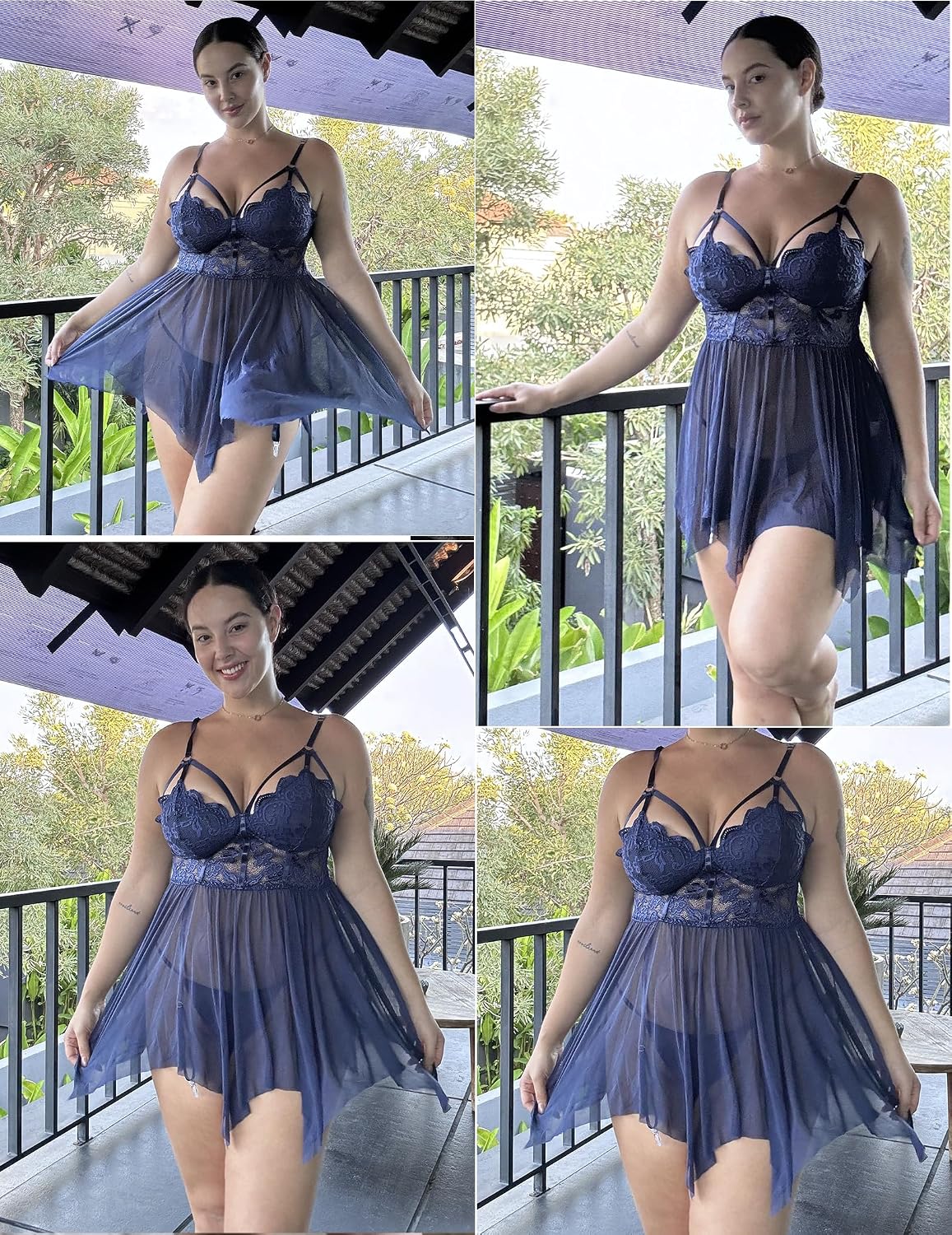 Avidlove Plus Size Lingerie Mesh Lace Babydoll Exotic Nightgowns