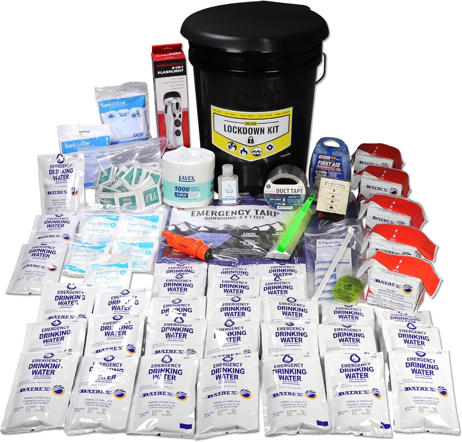 Deluxe Classroom Emergency Kit for Schools – Lockdown & Disaster Bucket Kit with Food, Water, First Aid, Radio, Sanitation & Survival Tools for 30 Students & Teacher
