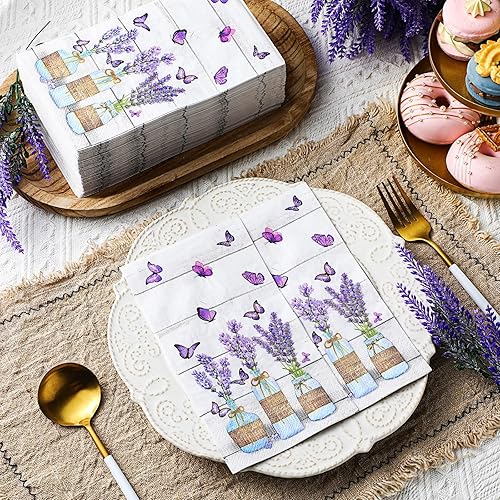 Miniatura 53 de Seajan 200 servilletas florales azules desechables para invitados, toallas de mano para baño, toallas de papel, toallas de mano, toallas de papel