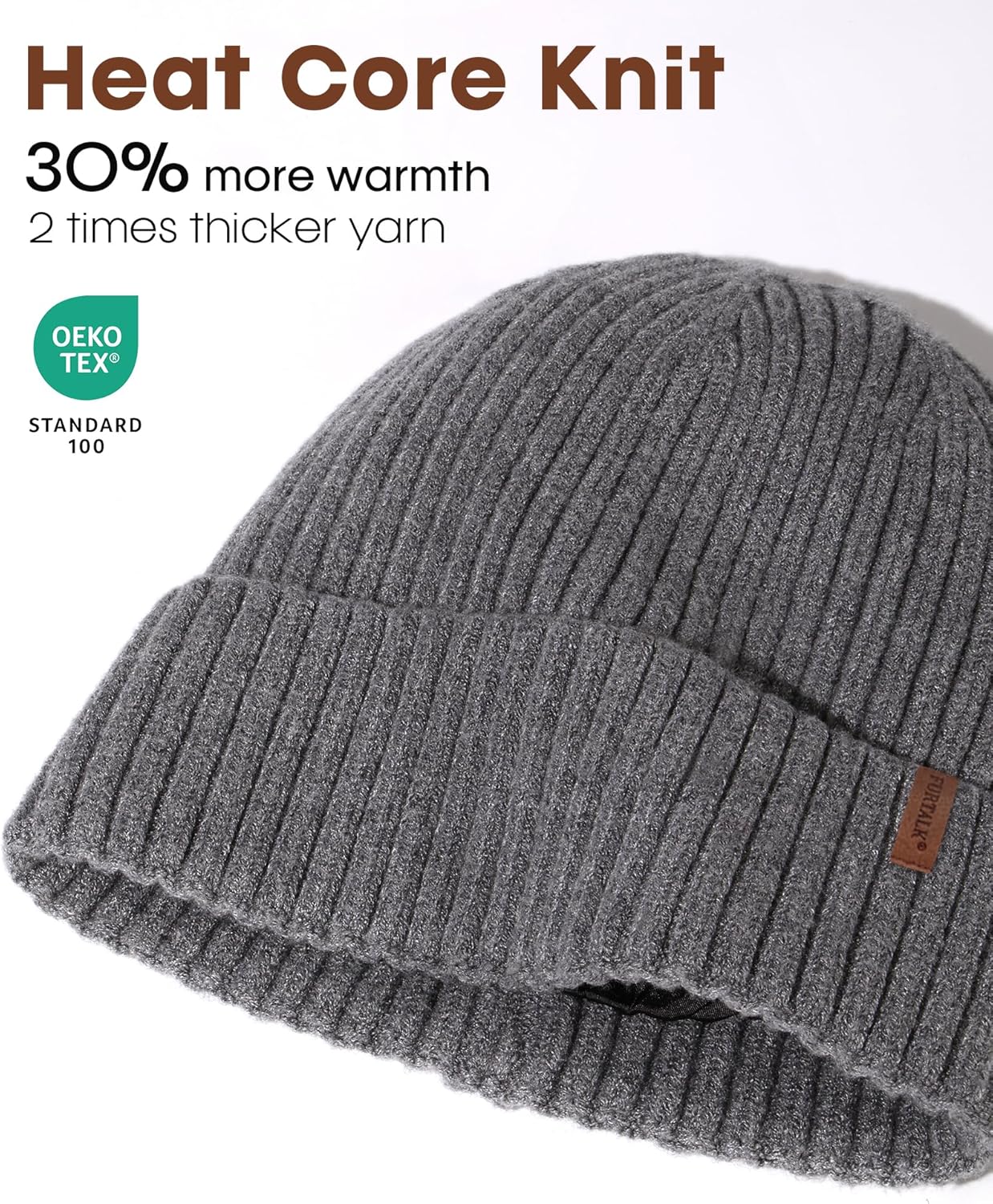 FURTALK Satin Lined Knit Beanie for Men Women Winter Hats Silk Lining Slouchy Warm Cuffed Cap - Image 2