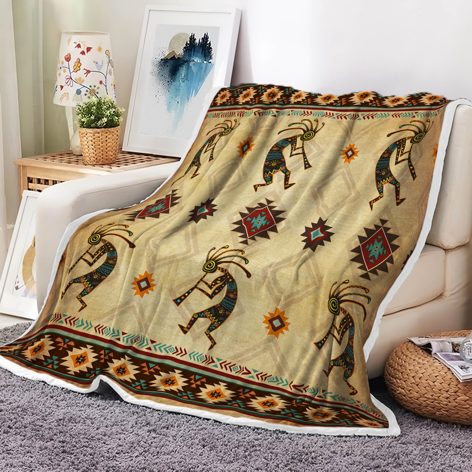 Boho Western Southwestern Fleece Throw Blanket for Couch, Sofa, Native  American Tribal Kokopelli Ethnic Bed Travel Camping Blankets, Aztec  Geometric
