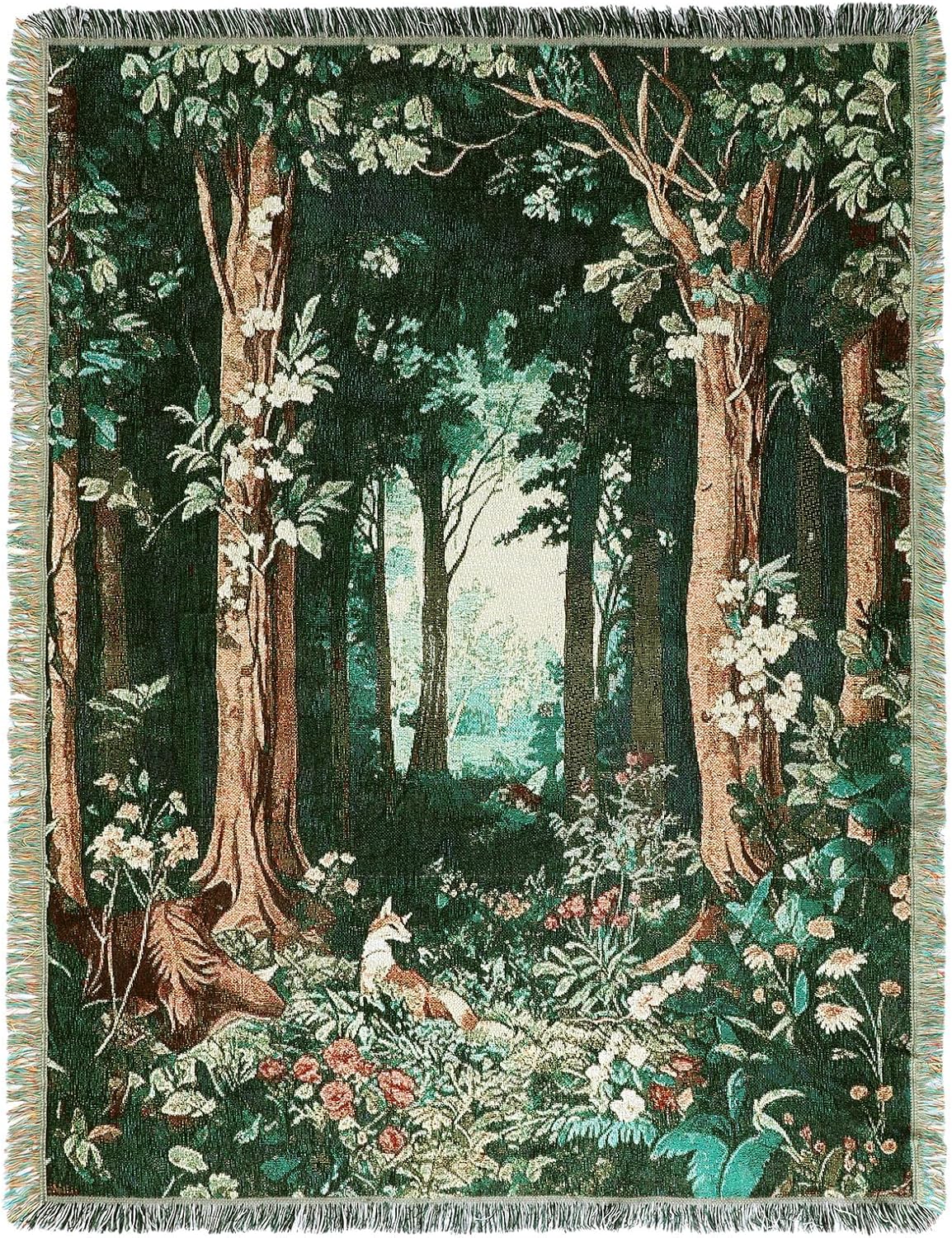 Moukeren 60 x 50 in Halloween Woven Tapestry Blanket with Pumpkin and Cat