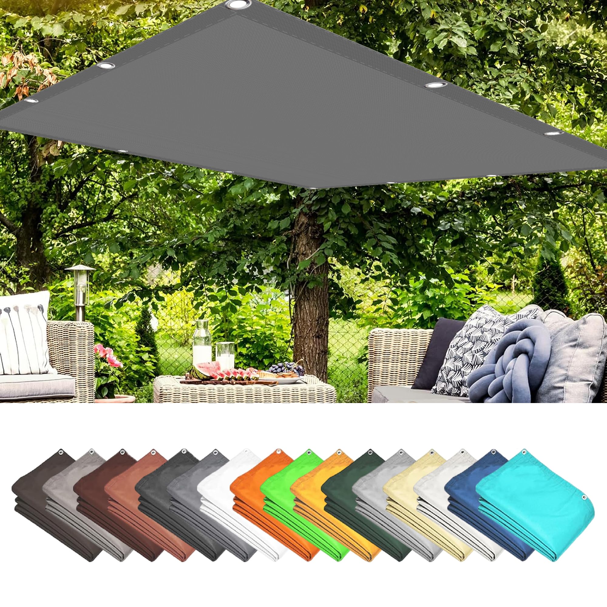 Toile imperméable rectangulaire 1x7m gris clair avec kit de fixation