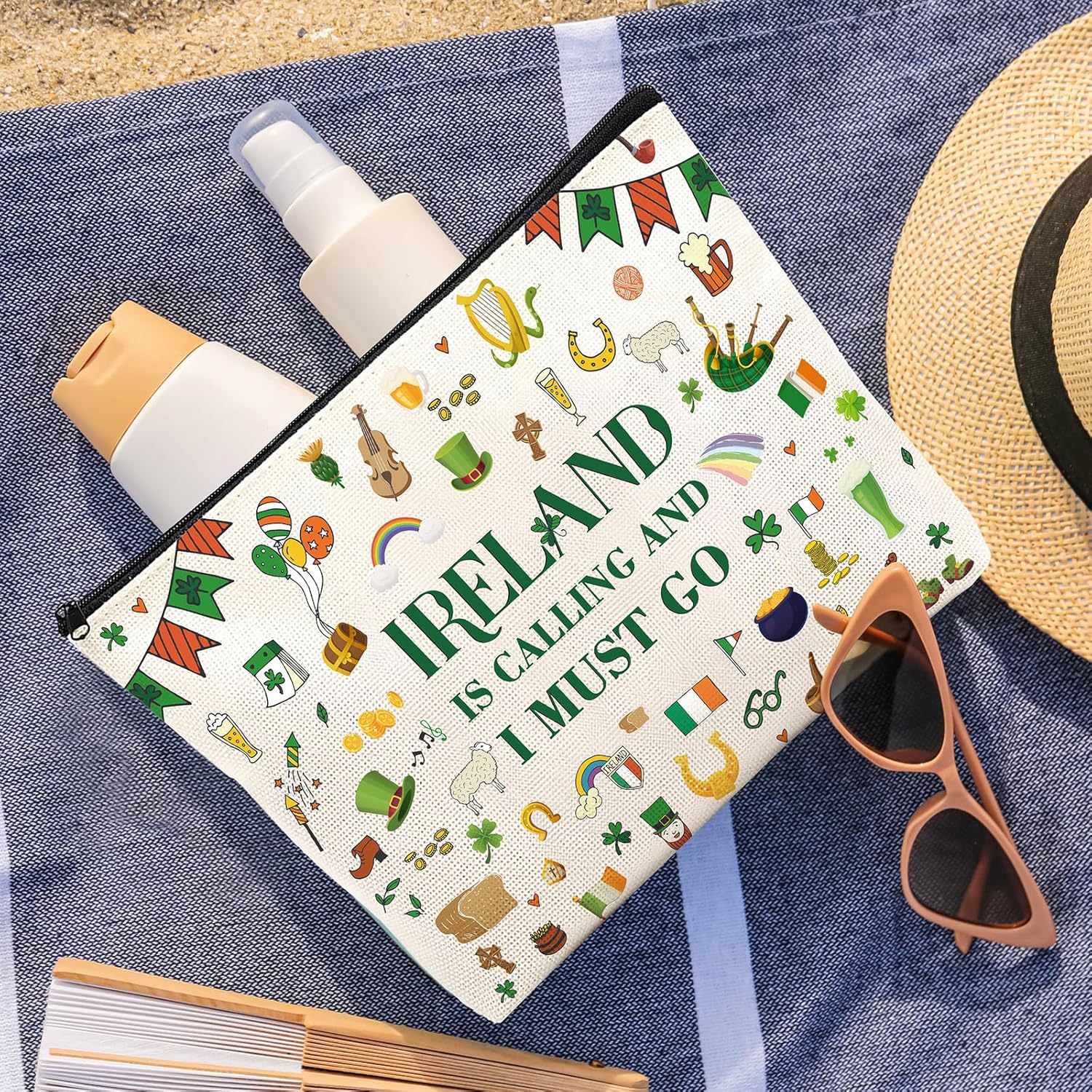 Condition photo showing New/Like New for ireland gifts makeup bag - irish travel essentials for women girls friends personalized cosmetic bags trip must have waterproof traveling toiletry pouch gift for birthday party vacation