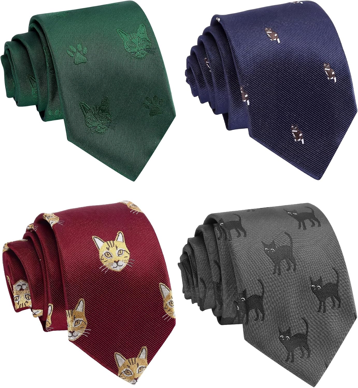 Unittype 4 Pcs Men's Tie Cat Print Neckties Funny Cat Lover Gifts