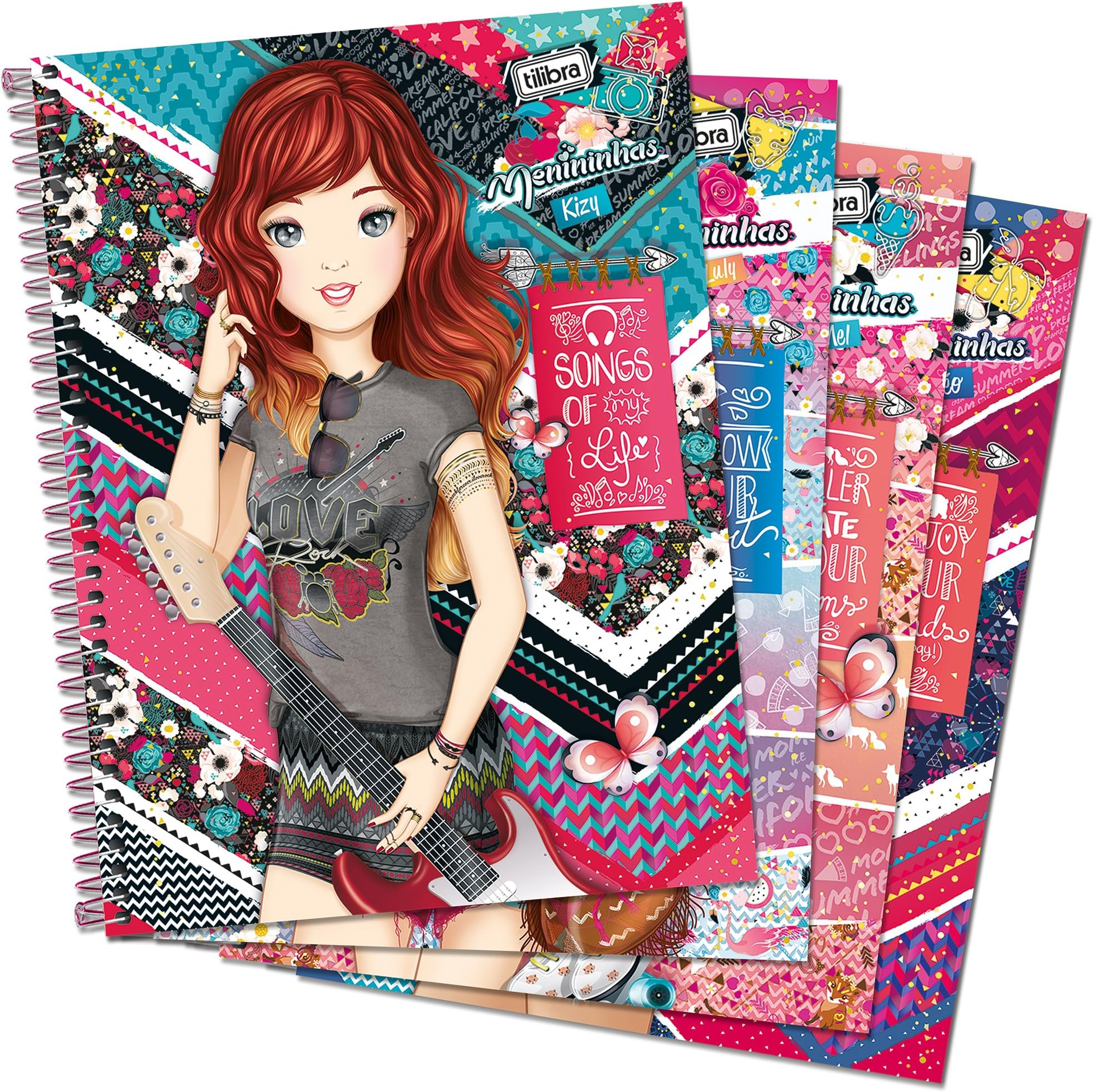 Tilibra Journals, 1 Subject, College Ruled, 200mm x 275mm, Menininhas Girls Fashion, 4 Pack (389030)