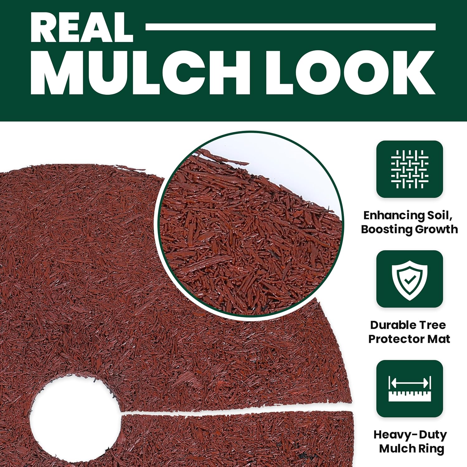 24-inch Heavy Duty Reversible Mulch Ring Tree Protector Rubber Mat for Tree Protection – Natural Look Weed Preventer Ring with Easy Installation - (Reversible)