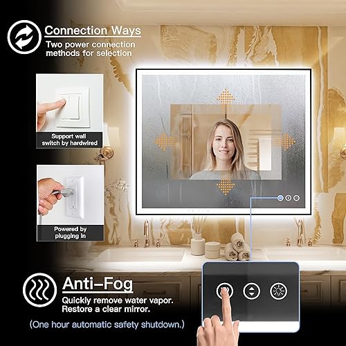 Vista 73 de 88x38 Large Light Bathroom Mirror - Backlit and Front Lighted LED Wall-Mounted Vanity Mirror Modern Rectangle Black Mirror, Dimmable, Anti-Fog