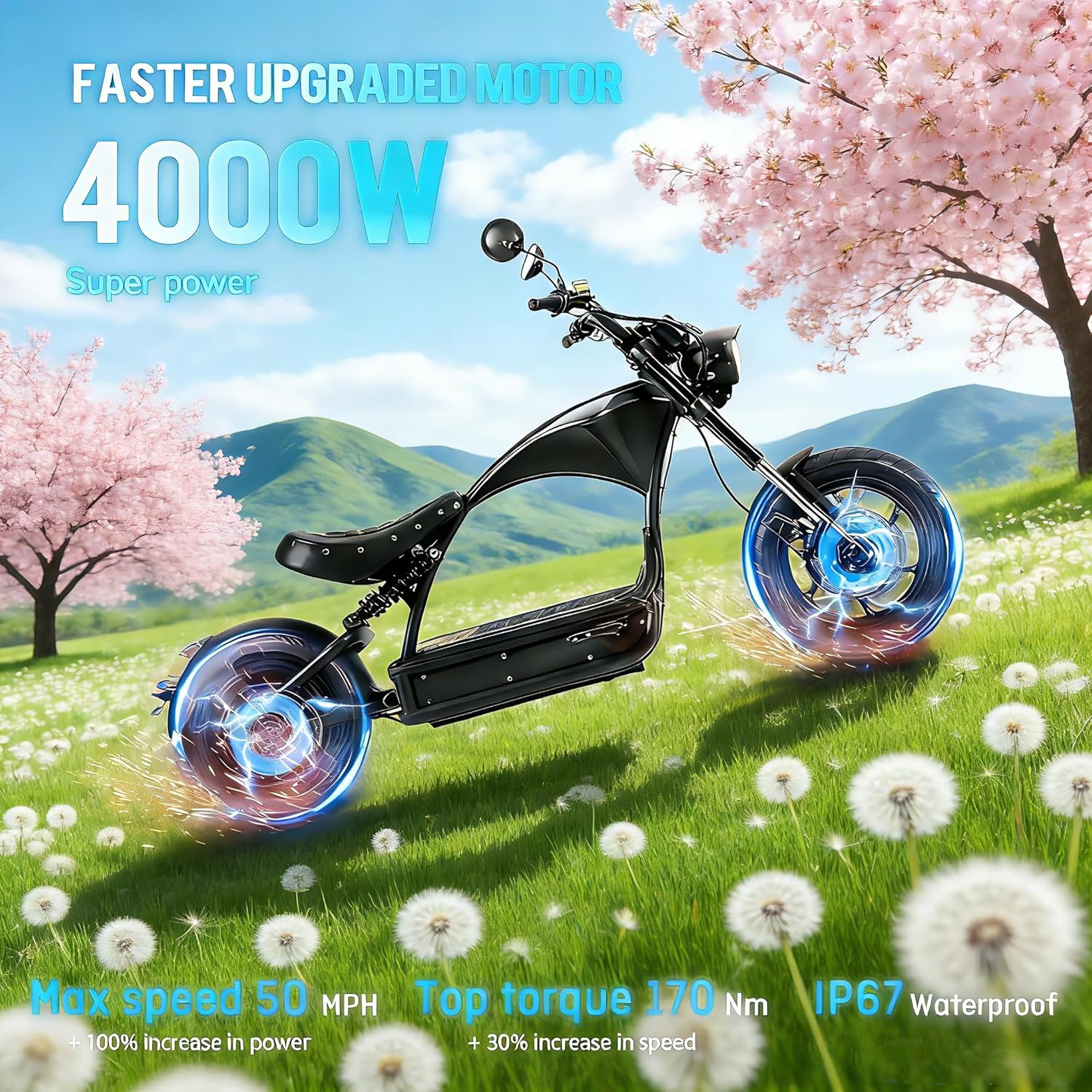 eAhora Upgraded M1P Pro Peak 6000W 50MPH Electric Motorcycle for Adults 55 Miles Long Range 60V 42AH 2 Persons Electric Moped Dual Batteries 110Miles Dual Hydraulic Brake Street Legal Motorcycle