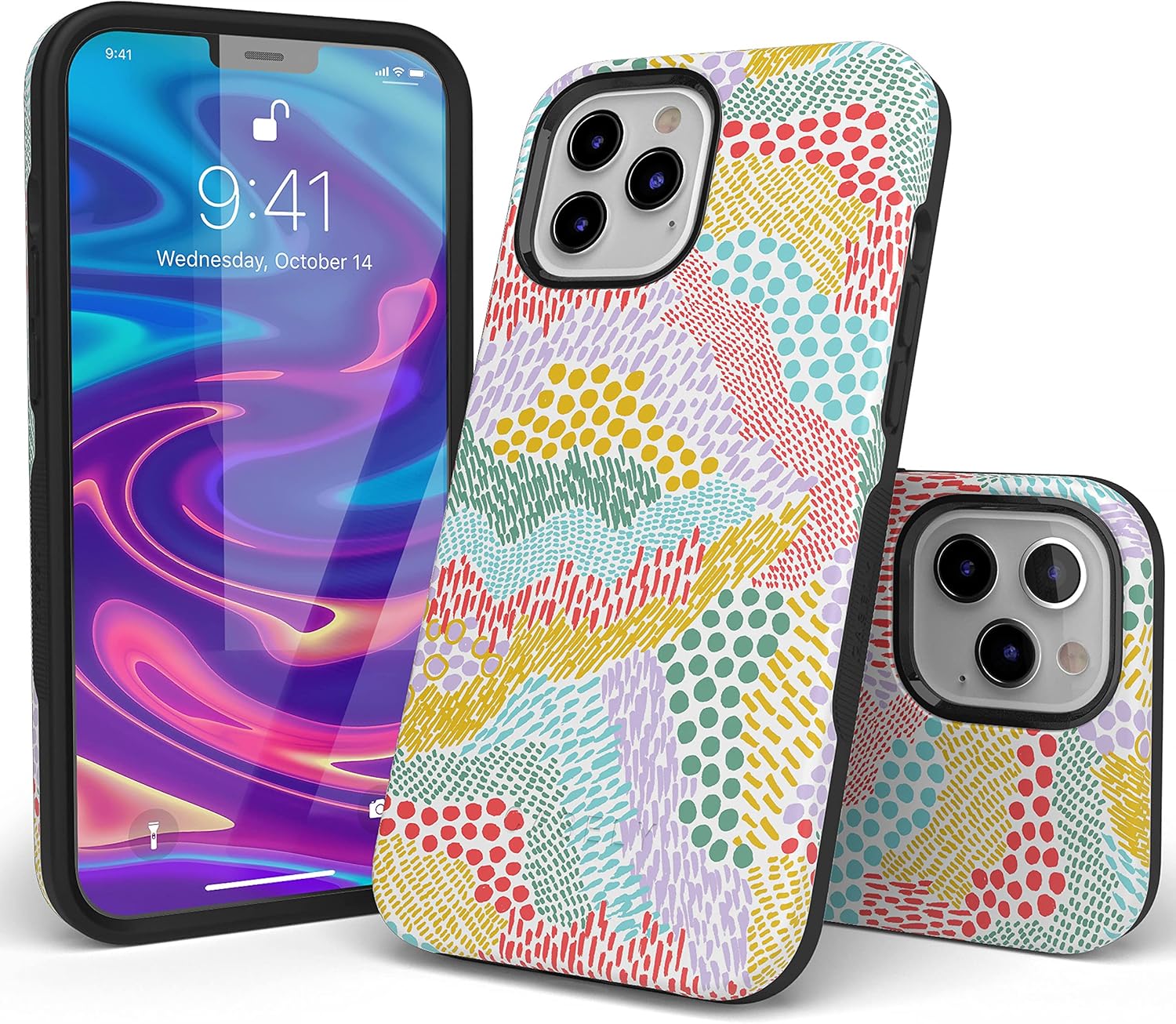 Casely iPhone 12/12 Pro Case | Color Me Happy | Doodle Colorblock | Bold Protective Design | Compatible with MagSafe