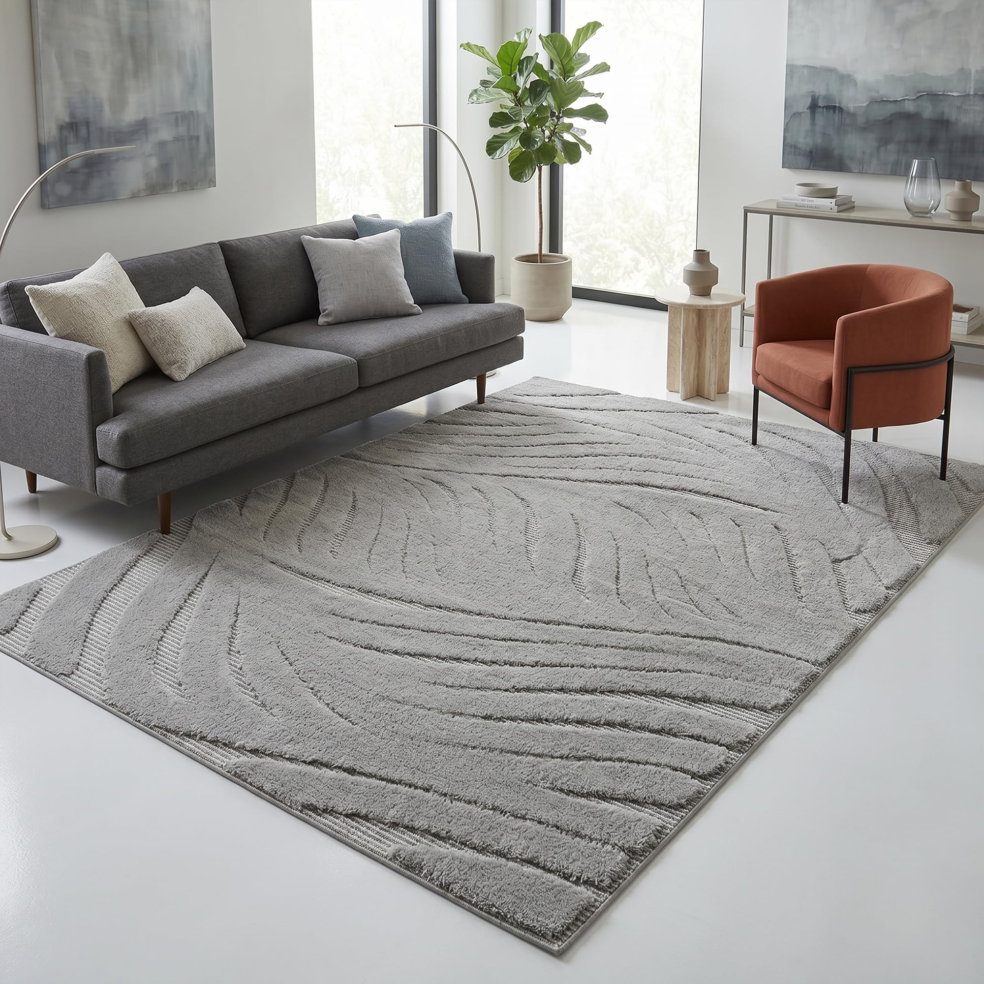 Rugs Serenity Wave Rug - Large Fluffy Area Rug Carpet Washable Soft Modern Indoor Shaggy Floor Rug for Living Room, Bedroom, Hallway, Lounge (Grey D2, 200x290 cm)