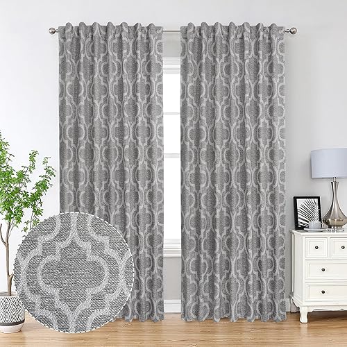 OVZME Grey Blackout Curtains for Bedroom 63 Inch Length 2 Panels, Room Darkening Curtain for Farmhouse Décor, Thermal Energy Efficient 100% Light Blocking Window Curtain, Each 52WX63L