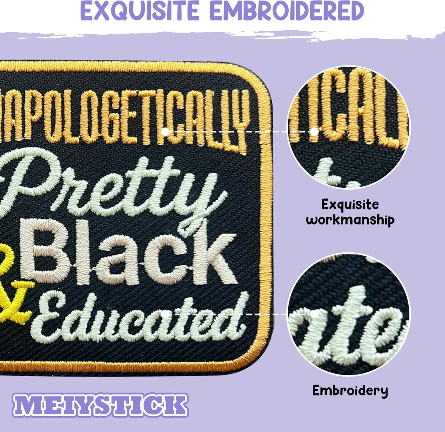 Unapologetically Pretty, Black and Educated Embroidery Patch for Clothes Backpacks Hats Jeans Bags, Size 3" Iron Patch or Sew On Patches, Applique Embroidery Patches, Gift for Boys Girls