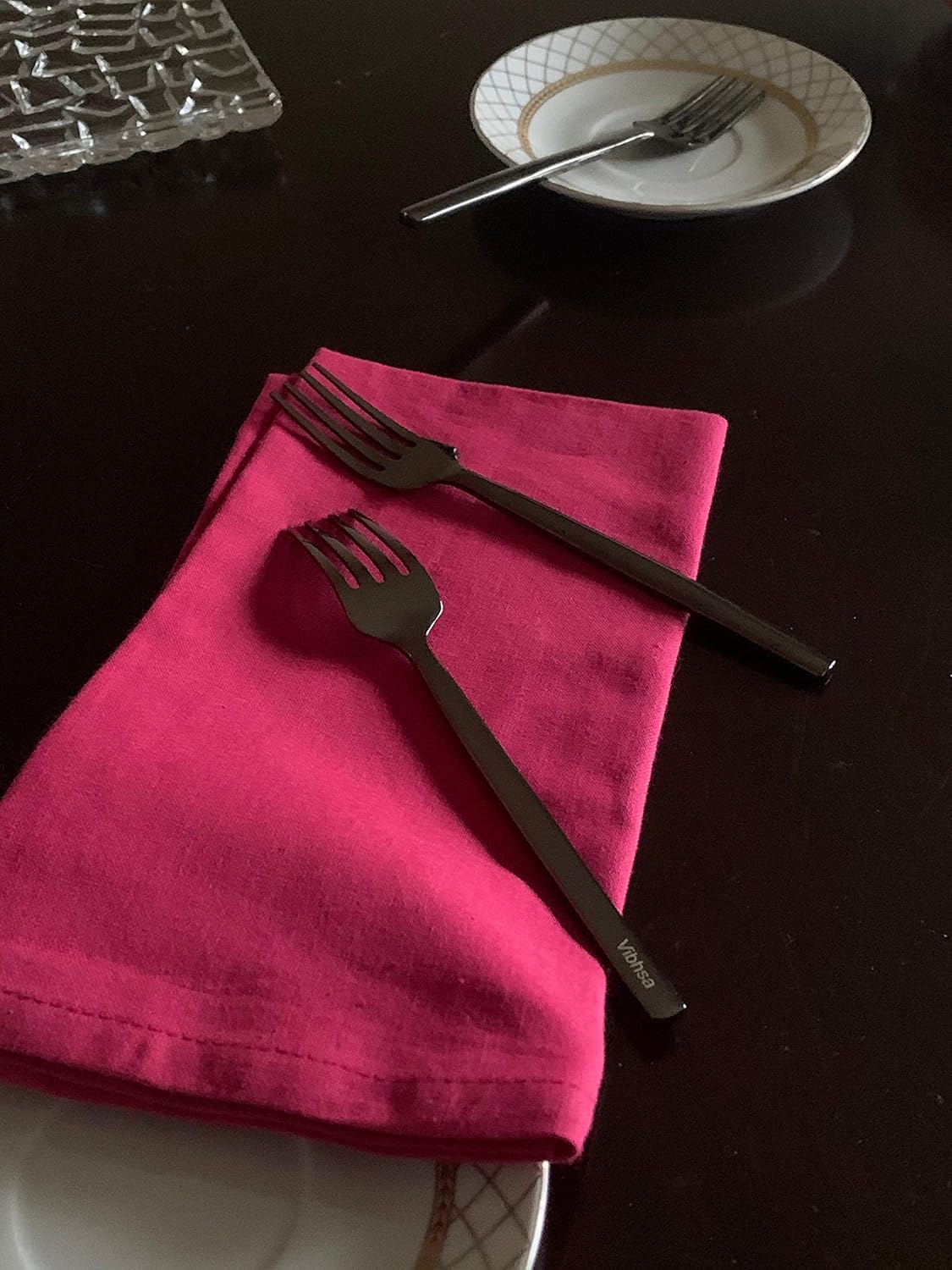 Vibhsa Salad Appetizer Forks Set of 6 Pieces (Stainless Steel, Black Glossy)