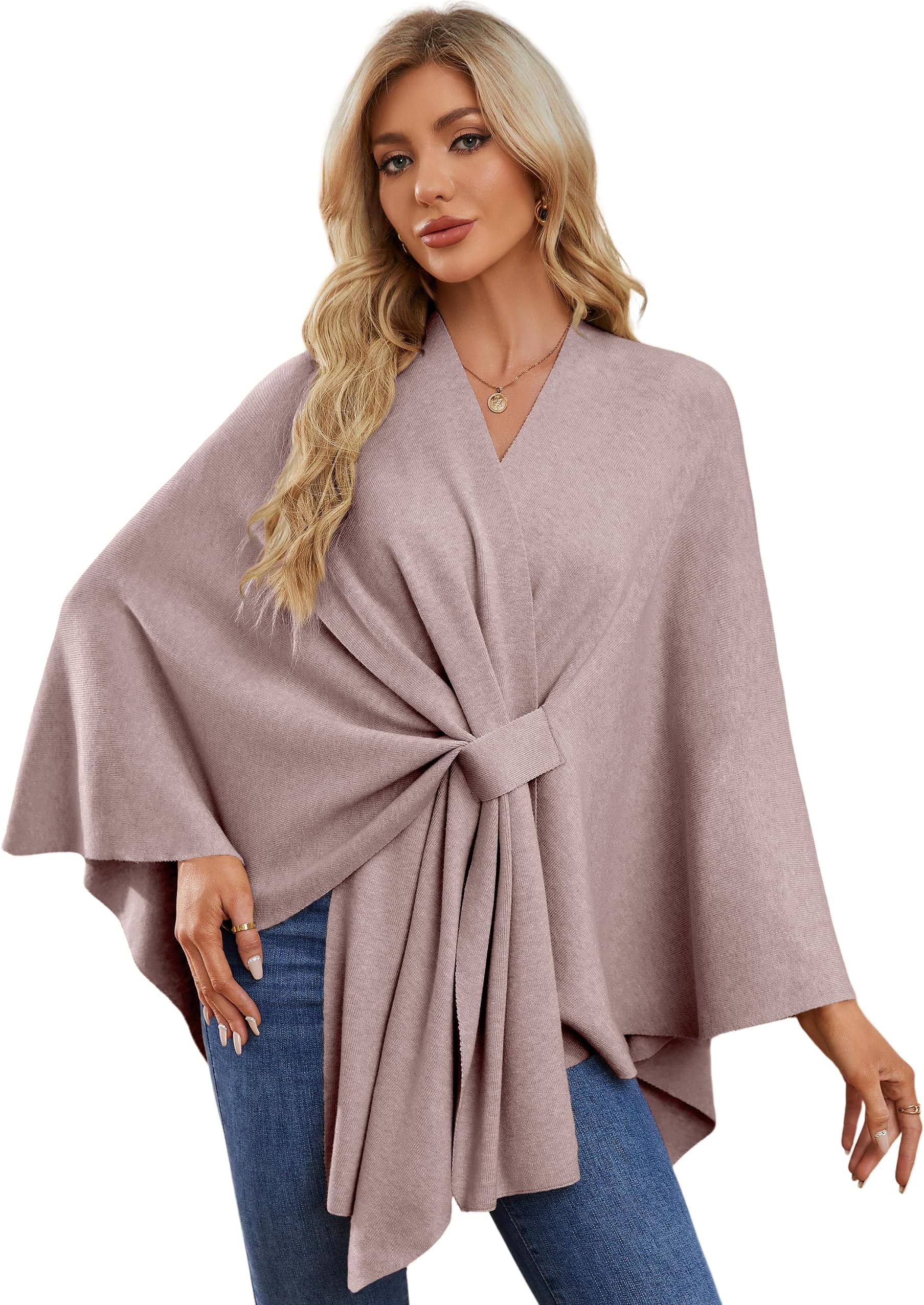 Women's Elegant Shawl Wraps Soft Open Front Poncho Sweater for Spring Fall Winter