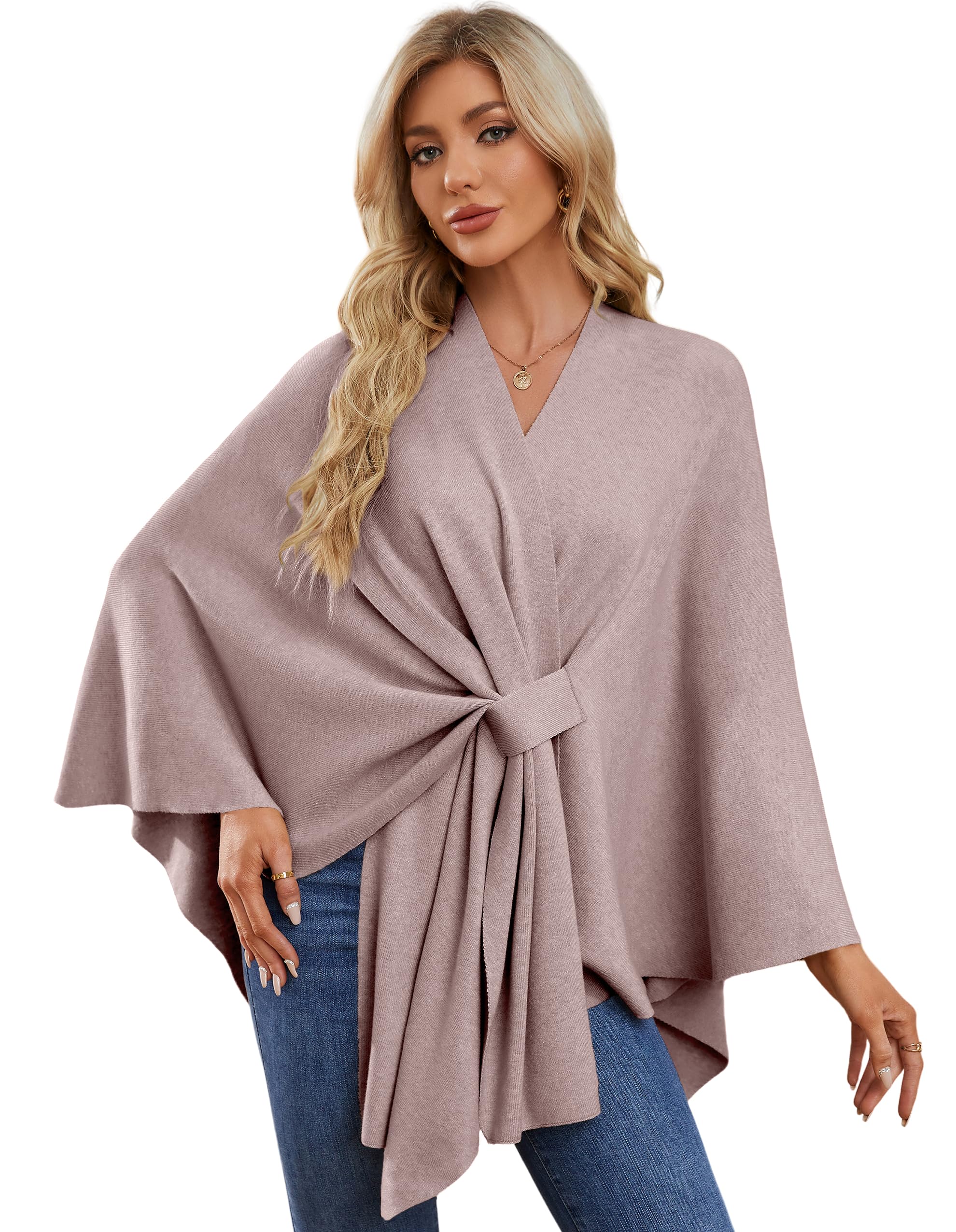 PULI Women's Elegant Shawl Wraps Soft Open Front Poncho Sweater for Spring Fall Winter