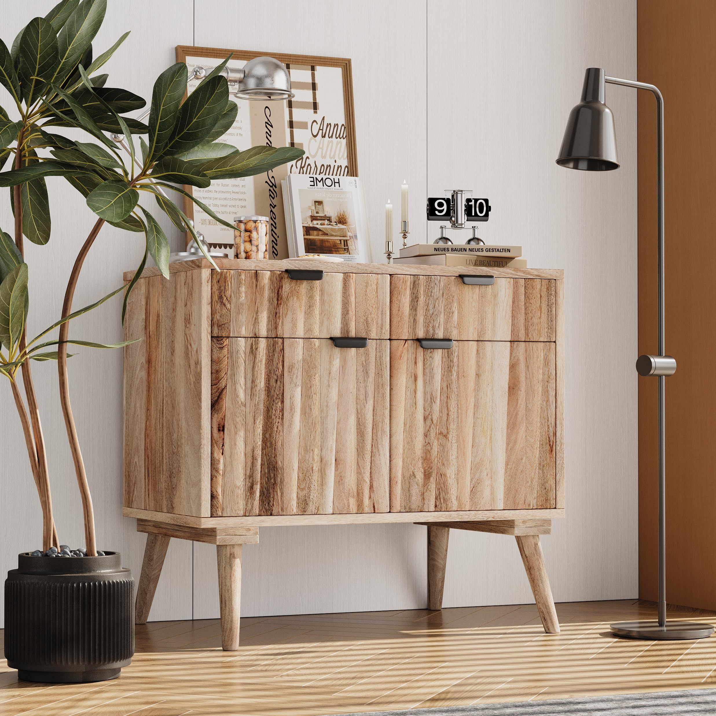 Harper & Bright Designs Stylish - Style 2 -Drawer 2 -Door Cabinet, Mango Wood in Natural Finish