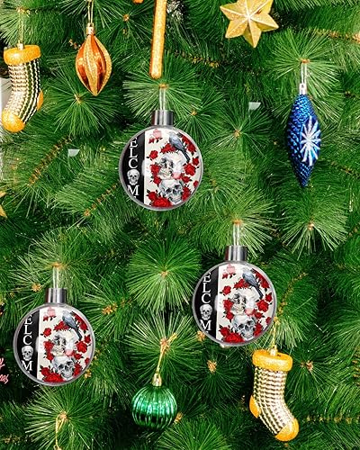 Miniatura 4 de Esferas de Navidad para árbol de Navidad, decoraciones de Navidad inastillables de Halloween, calavera de bienvenida, rosas rojas, bola colgante