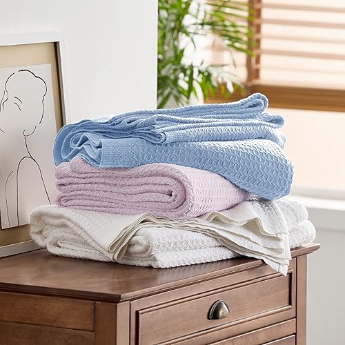 Miniatura 7 de Bedsure - Mantas de primavera 100 % algodón tamaño King para cama, tejidas con punto gofre de 405 GSM, acogedoras, suaves y livianas, para todas las