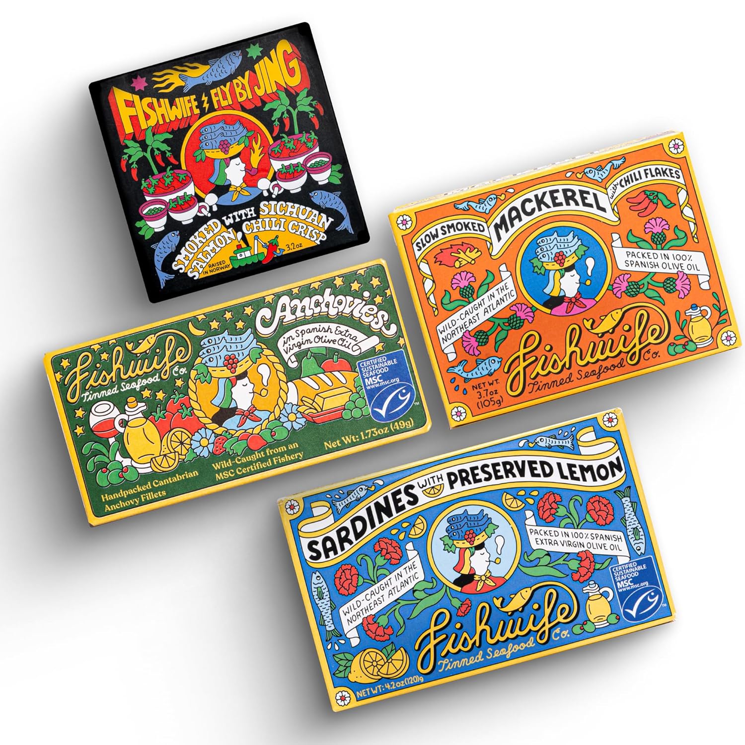 Fishwife Tinned Fish Forever 4Pack (FBJ Salmon, Mackerel