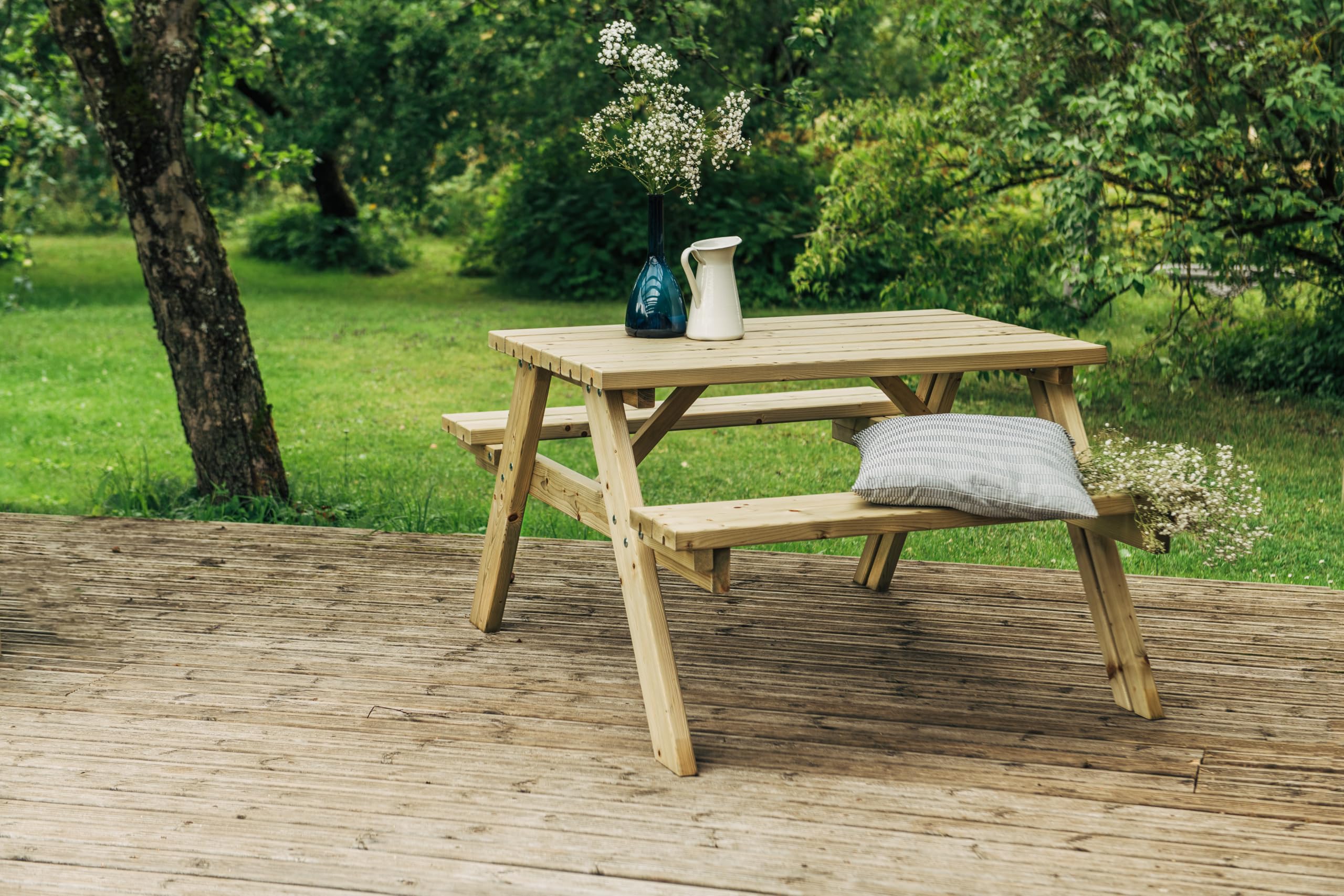 AMATA Classis - Panca da picnic in legno, per esterni, mobili da giardino, in legno chiaro