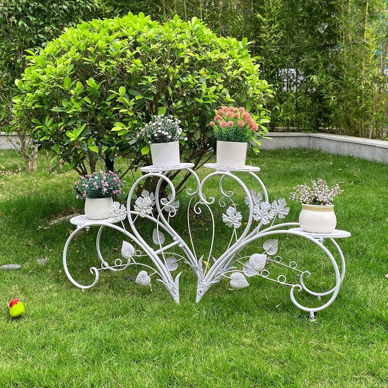 Unknown1 Classic Plant Stand Art Flower Pot Holder Rack Planter Outdoor Indoor White Modern Contemporary Round Metal Handmade